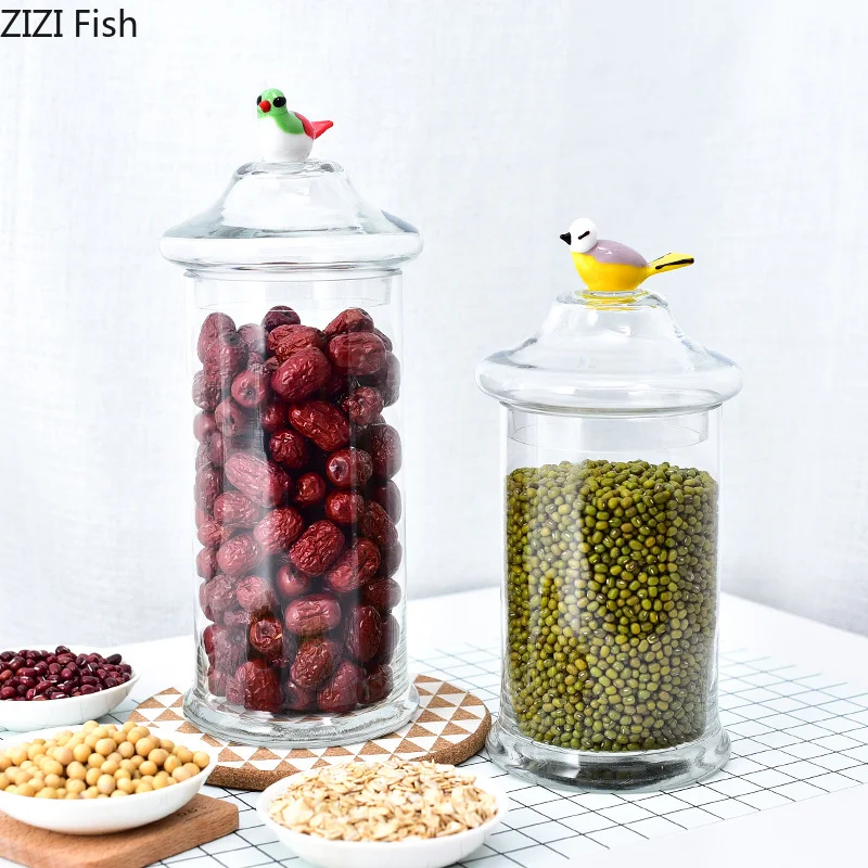 Glass Storage Jar Creativity Large Simulation Bird Cover Transparent Home Kitchen Storage Organization Modern Home Decoration