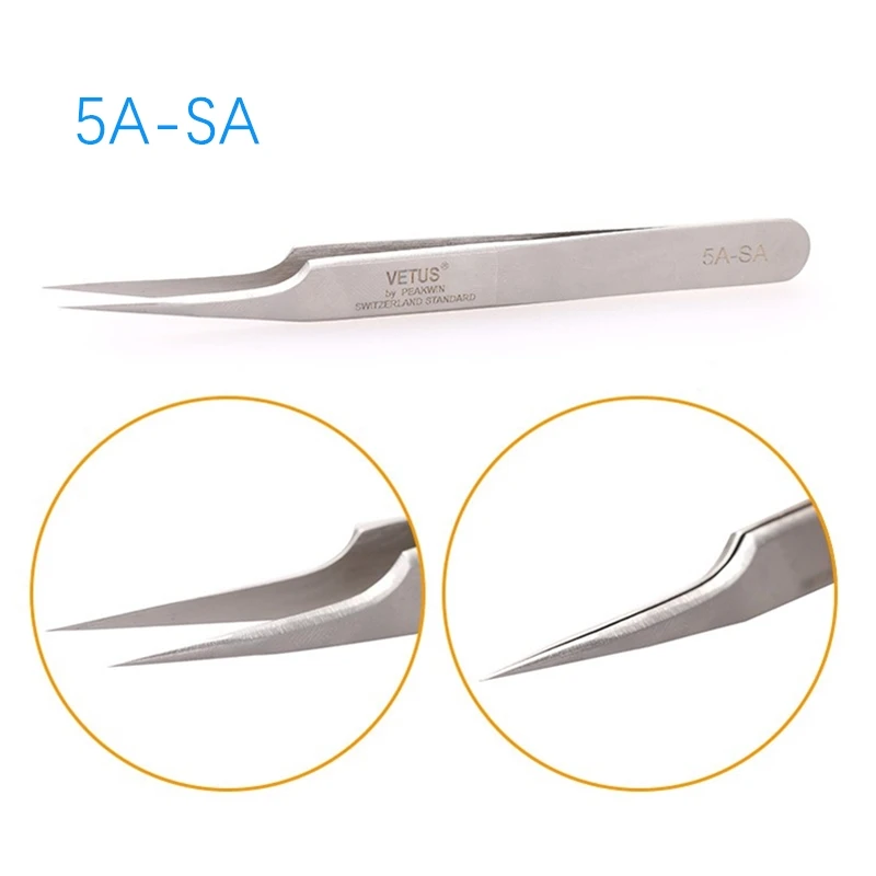 100 % Vetus Original nicht magnetische Pinzette, gepfropfte Wimpernpinzette, superfeine, hochpräzise, antistatische ESD-Zangen – Detail 5