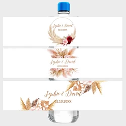 30 Uds. De pegatinas personalizadas para botellas de agua de hierba Pampas, etiquetas florales para botellas, decoración de cumpleaños, aniversario y boda