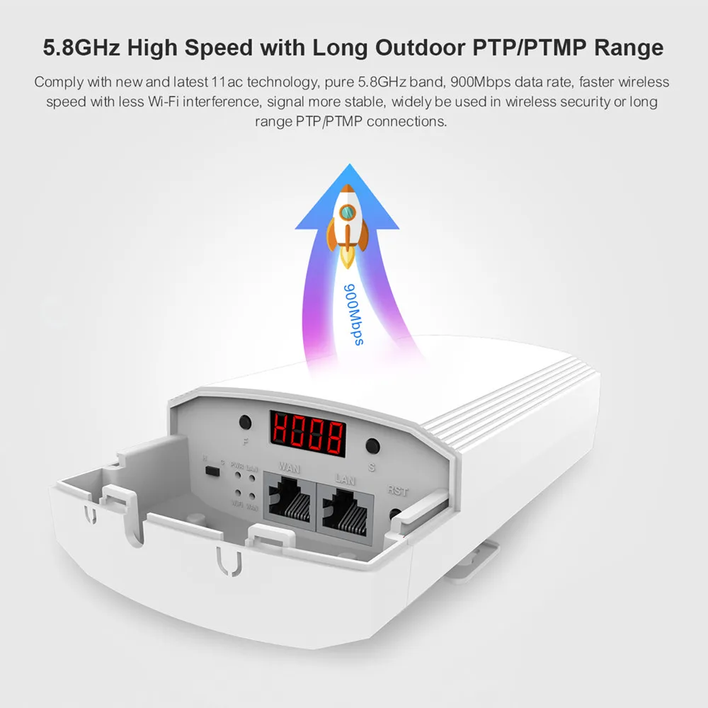 2PCS 5GHz Outdoor CPE Elevator Wireless Bridge 1-2KM Range 900Mbps AP Router Access Point WIFI Repeater Extender Support WDS PoE