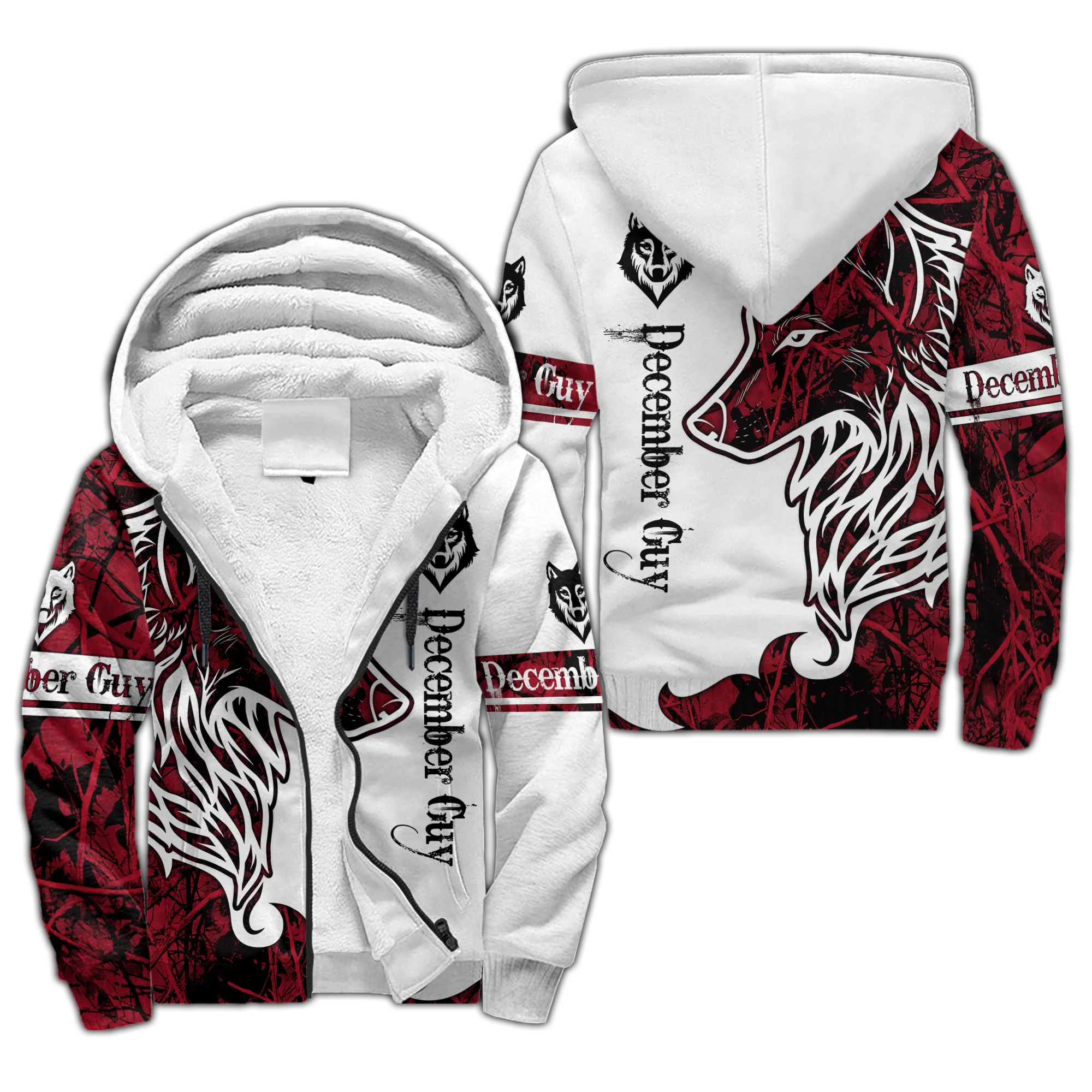 Beautiful Animal Wolf Tattoo red 3D Printed Winter Thicker Zip Hoodie Unisex Casual Hooded Tracksuit Warm Fleece Jacket KD12