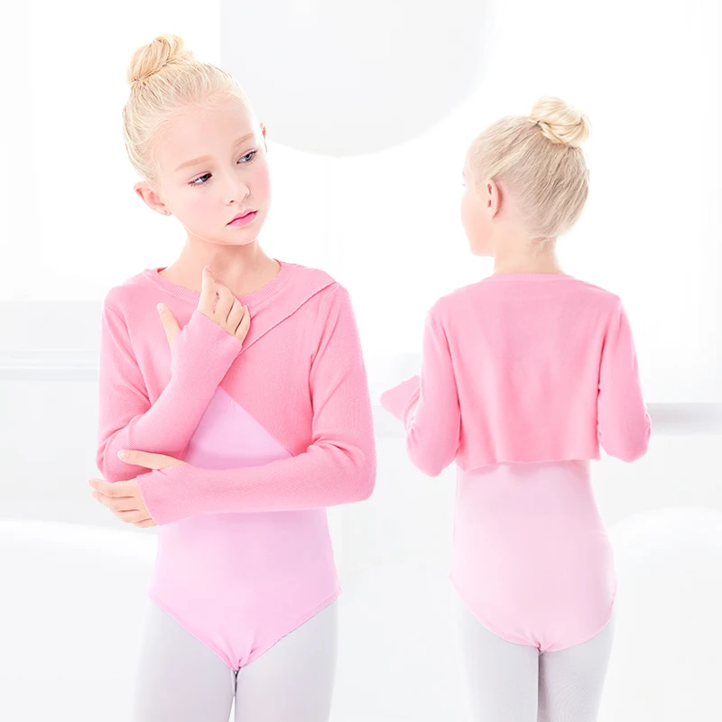 Ballet Sweater Girls Dance Sweater Top Kids Cross Knitwear Winter Warm Ballet Gymnastics Jacket With Hole Cuffs Dance Coat