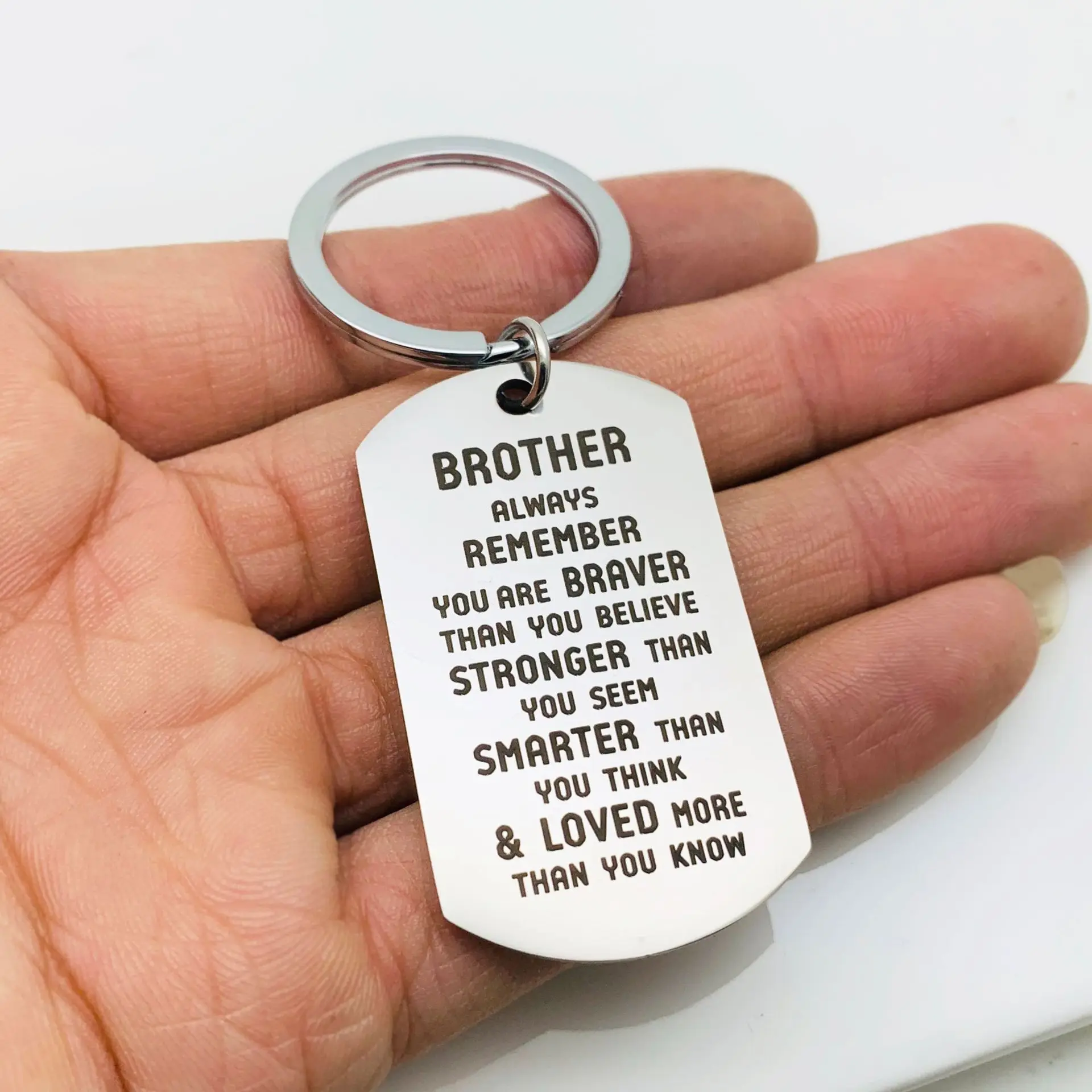 Metal Brother Sister Always Remember You Are Braver Than You Believe Keyring Dog Tag Pendant Keychain Family Gift Jewelry