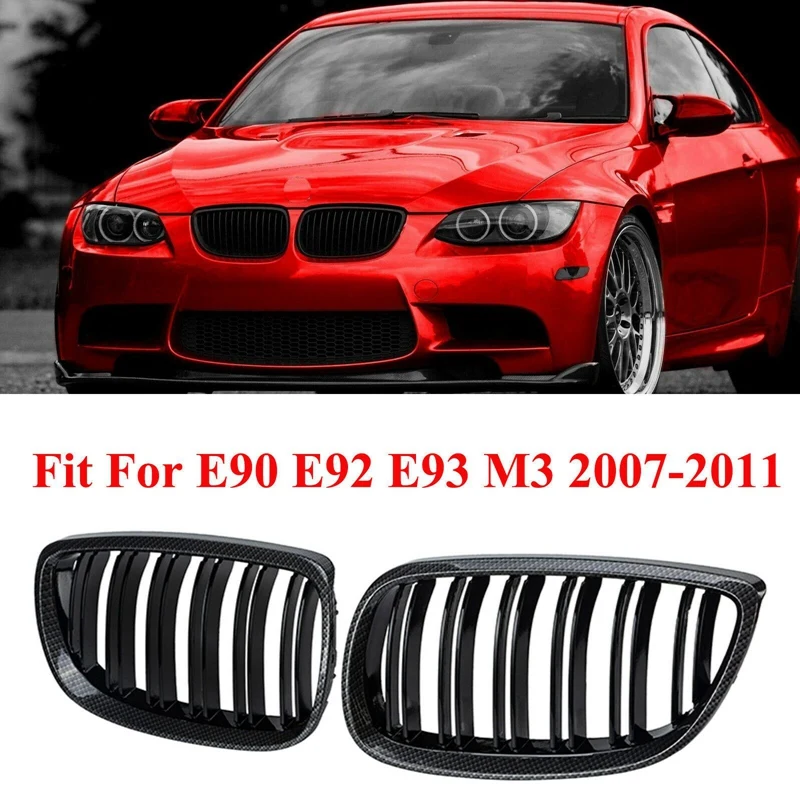 for -BMW E90 E92 E93 M3 328I 335I 2007-2011 Carbon Fiber Look Front Kidney Grille 51137157275 51137157276