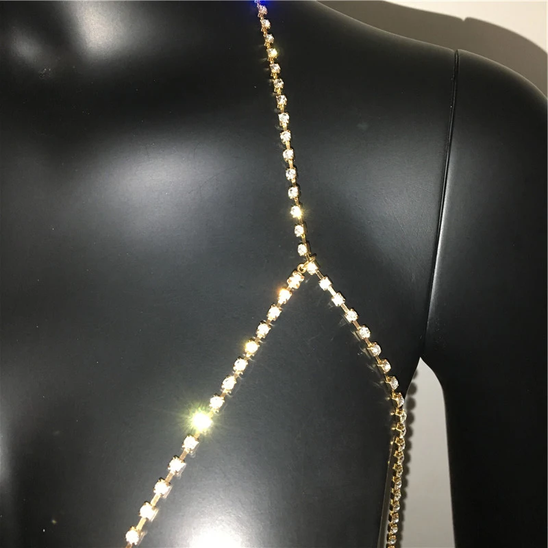 Women Sexy Crystal Sequins Bra Bikini Body Chain 2023 NEW Beach Harness Necklace Waist Belly Body Chain Fashion Wedding Jewelry