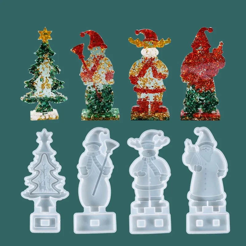 

Crystal Mirror Resin Mold Christmas Tree Snowman Table Decoration Molds For Resin DIY Making Tools Casting Silicone Mould