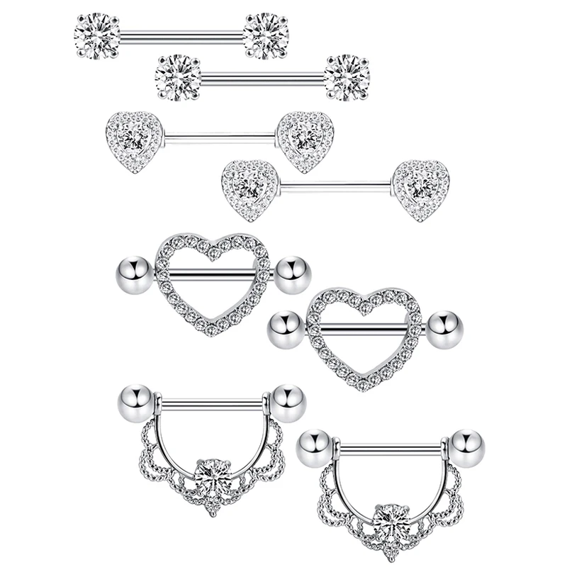 3/5Pairs Blue Pink Color Butterfly Flower Heart Nipple Rings Sets 14G Stainless Steel Nipple Shield Cover Bulk for Women Girls