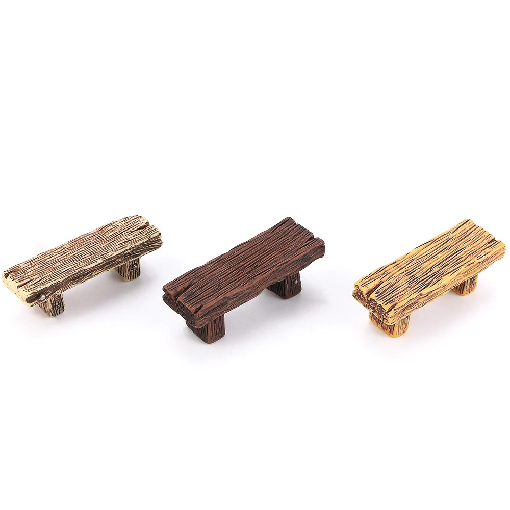 Mini Banc en Bois Miniature, Chaise de Table Mignonne, Siège de Parc, Ornement Artisanal en Résine, Micro Figurine de Paysage, Décoration, 1/3 Pièces