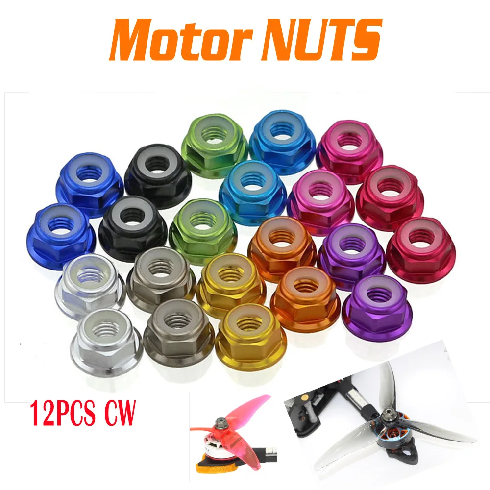 12Pcs M5  Aluminum Motor Screw Nuts Flange Nut CW Nylon Insert Self Lock for RC FPV Racing Drone 2204 2205 2306 Motor