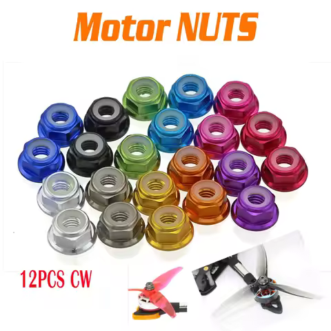 12Pcs M5 Aluminum Motor Screw Nuts Flange Nut CW Nylon Insert Self Lock for RC FPV Racing Drone 2204 2205 2306 Motor