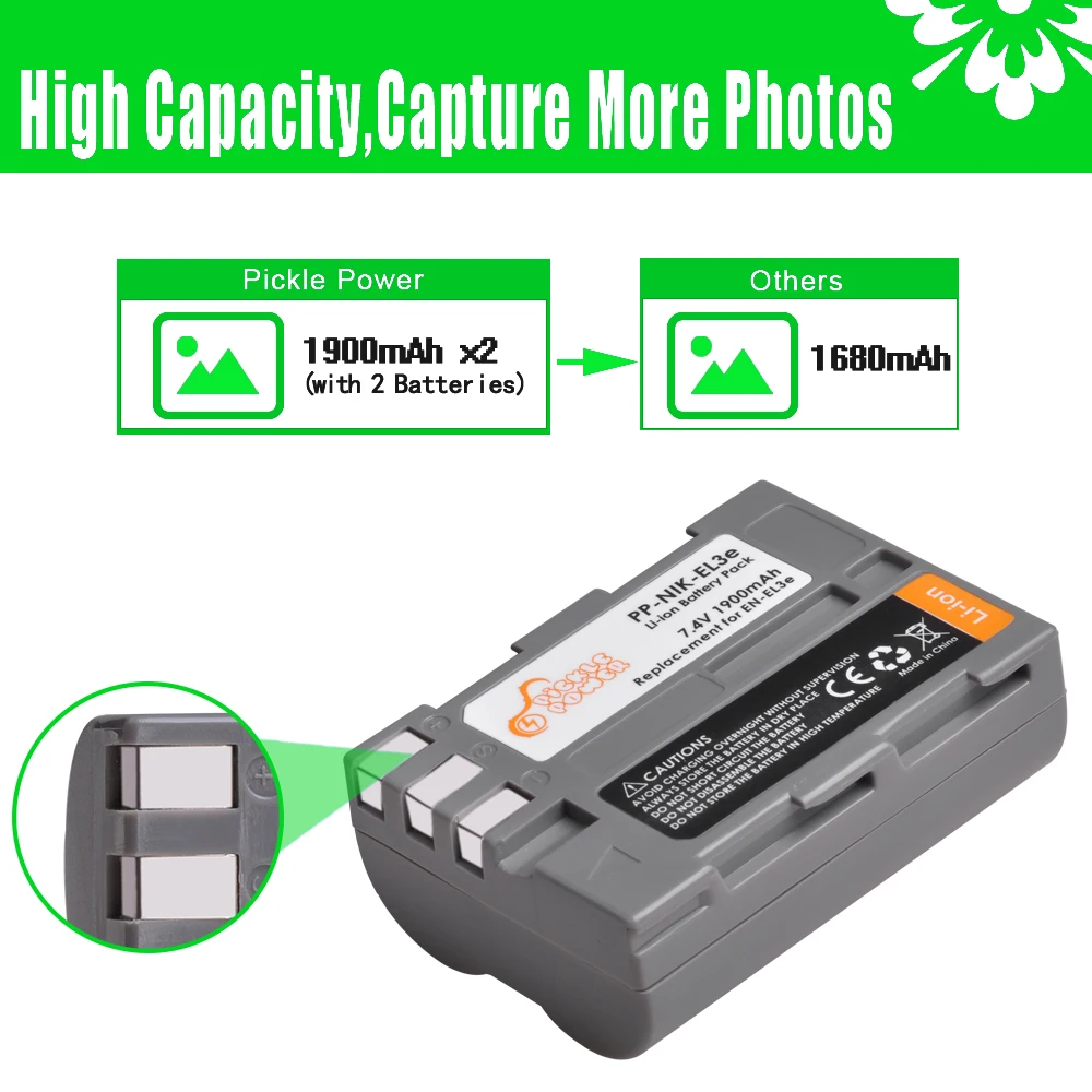 2Pcs 1900MAh EN-EL3E EN EL3e EN-EL3 Pin Với Hộp Lưu Trữ Miễn Phí Cho Nikon D300S D300 D100 D200 D700 d70S D80 D90 D50 L50