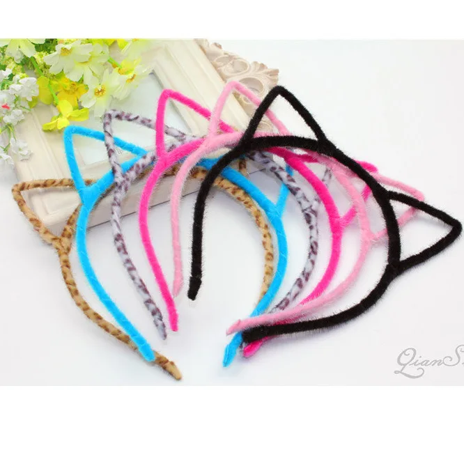 3pcs Plush cat ear headband leopard print horsehair cloth thin headband Harajuku style little devil hair accessories hairpin