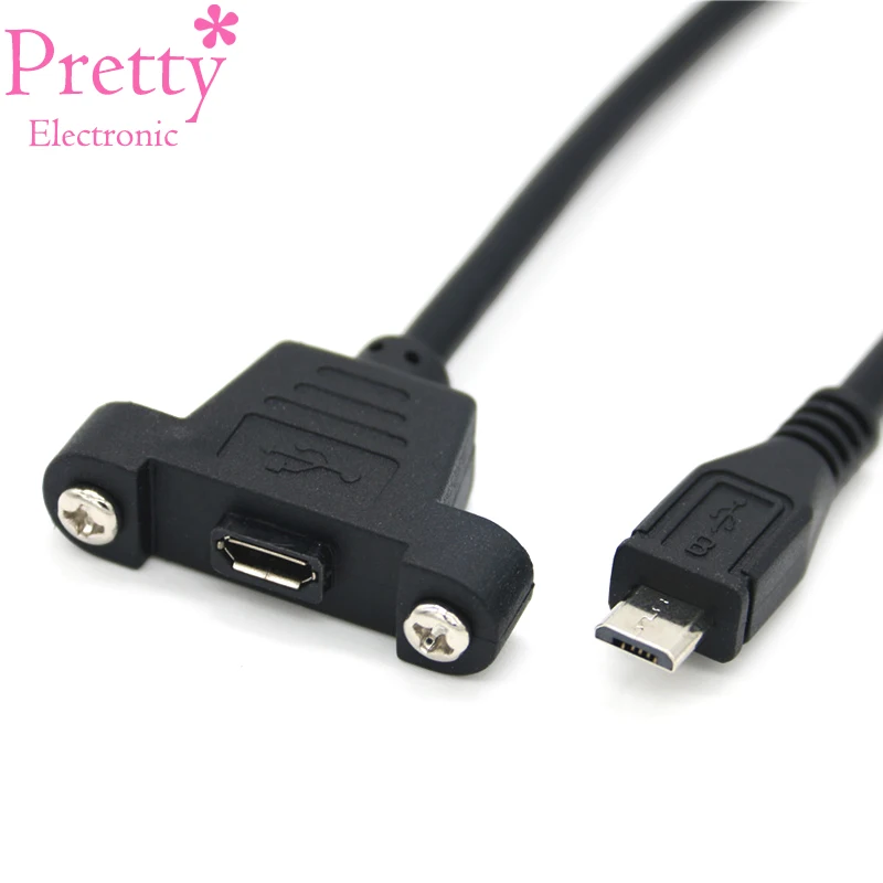 Micro usb Male to Female Cable Extension Cold With Screw Holes High Quality Black Cable 0.3m 0.5m  1m 1.5m 3m 5m