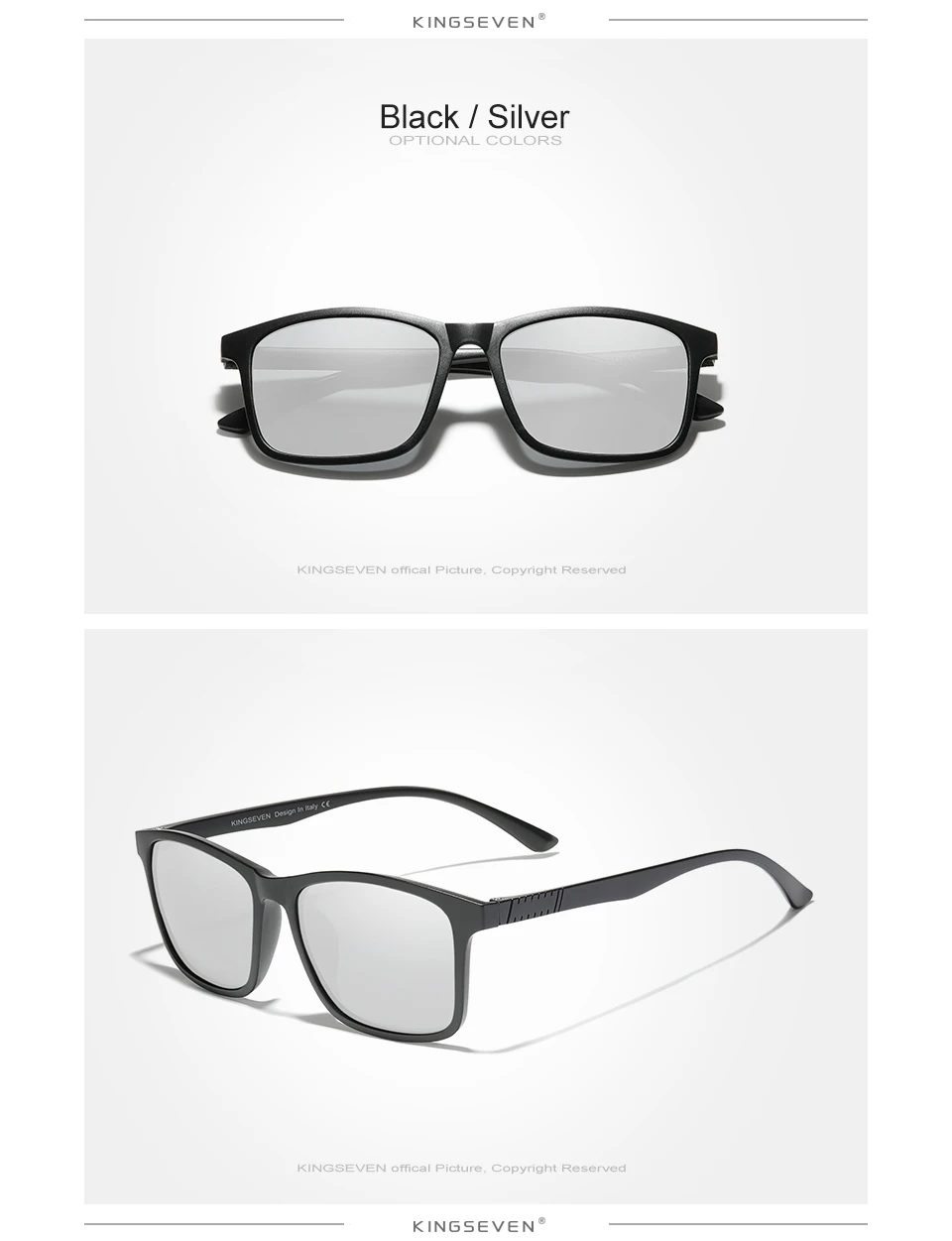 KINGSEVEN SQUARE Ultraleichte TR90-Sonnenbrille für Herren, polarisiert, Kat. 3, 1,1 mm dicke Linse, Sonnenbrille für Damen, Sportbrille – Detail 9
