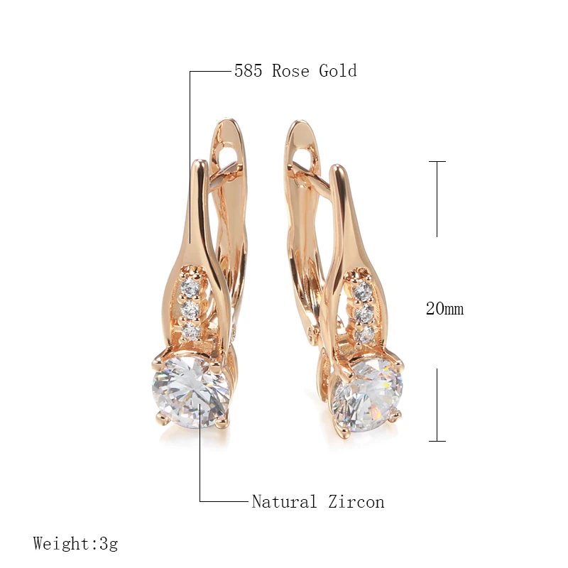 Kinel New 585 Rose Gold Simple Drop Earrings for Women Fashion White Natural Zircon Wedding Earrings Fine Daily Jewelry