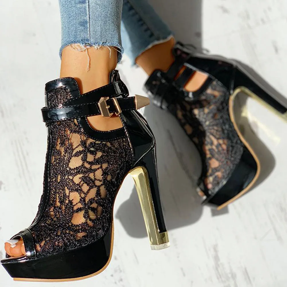 DoraTasia 2022 New Ladies High Heels Belt Buckle Peep Toe Hollow Platform Sandals Shoes Woman Party Summer Boot Big Size 35-42