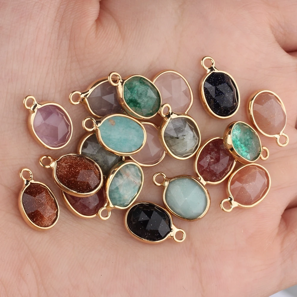 Natural Stone Charms Pendant Oval Shape Faceted Stone Charms For Fashion Jewelry Making DIY Necklace Earrings Gift