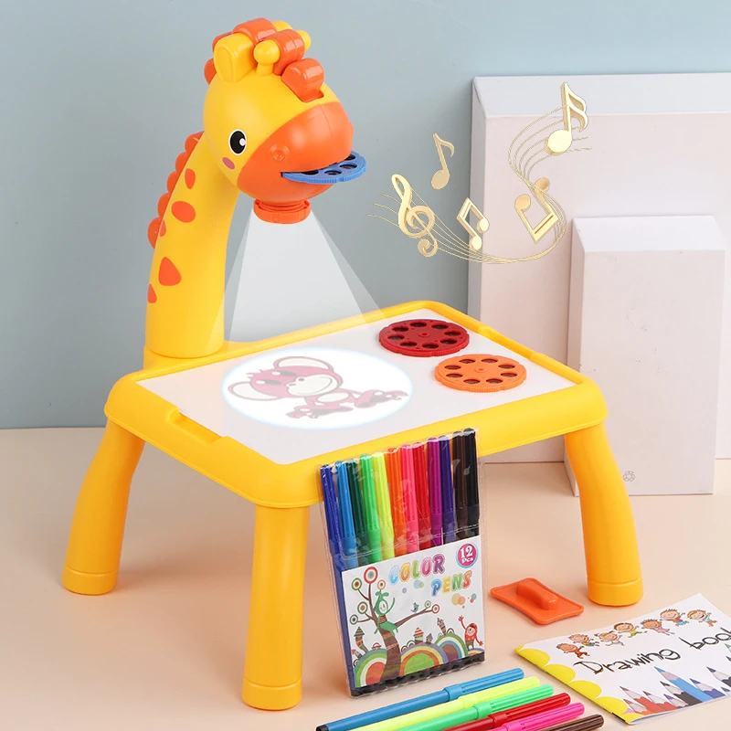 Mesa de dibujo de arte con proyector Led para niños, tablero de pintura para niños, manualidades artísticas de escritorio, herramientas de aprendizaje educativo, juguete para niña