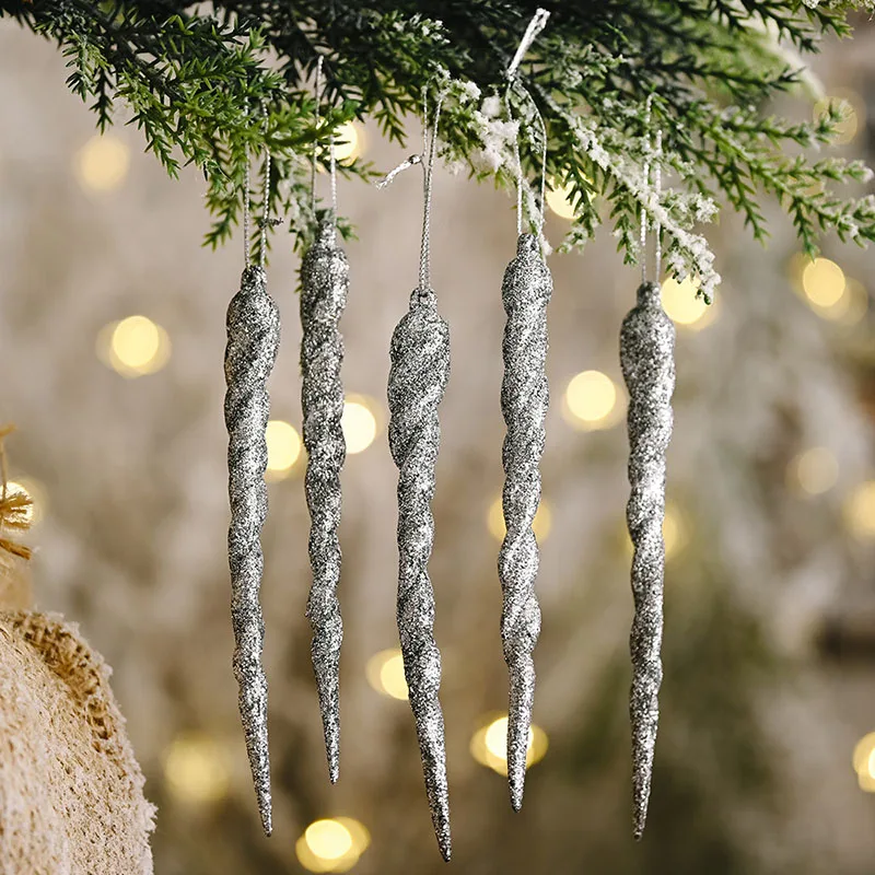 5pcs Christmas Decoration Simulation Ice Xmas Tree Hanging Ornament DIY Fake Icicle for Wedding Winter Party Decor New Year