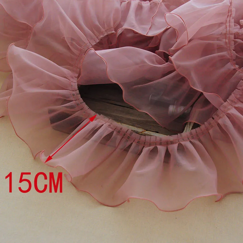 1M Pink White Blue Colorful Organza Pleated Lace Trims Ribbon Fabric Applique Fold Ruffle Dresses DIY Sewing Supplies Craft