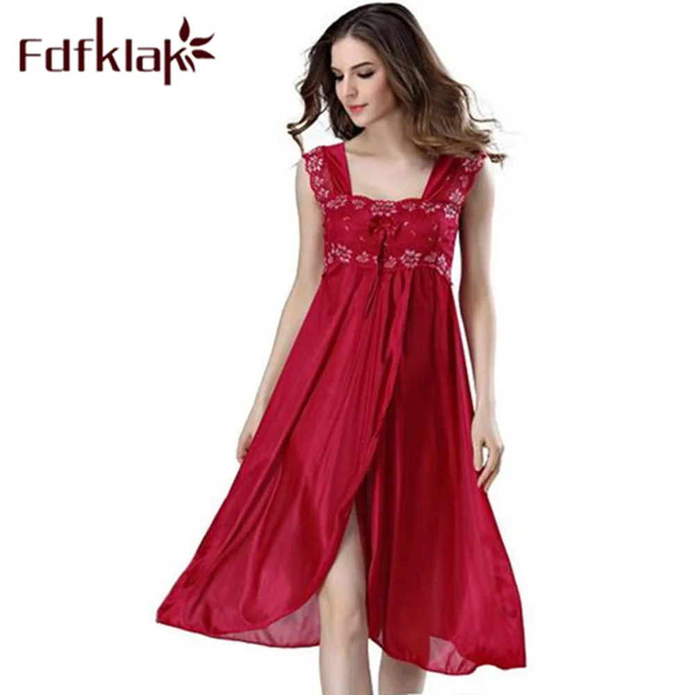 Summer Dress 2024 Lace Sleeveless Lingerie Sexy Women Nightwear Silk Night Gowns Satin Nightgown Sleepwear Red/Black Pink Q134