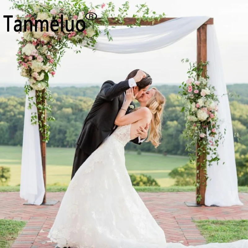 

Tanmeluo Wedding White Chiffon Backdrop Transparent Sheer Fabric Drapery for Ceremony Arch Stage Decorations Party Curtains