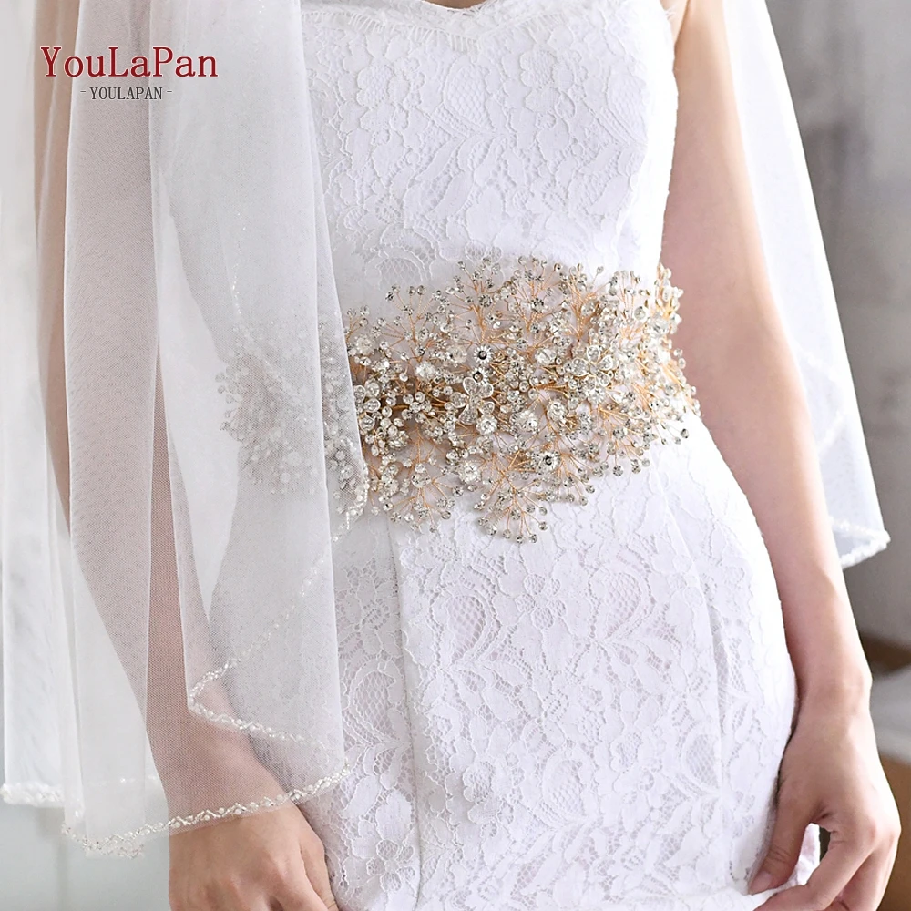 TOPQUEEN  Wedding Belt Flower Girl Sash Formal Dress Belts for Women Gold Jeweled Belt for Formal Dress Sparkly Belt SH240-G