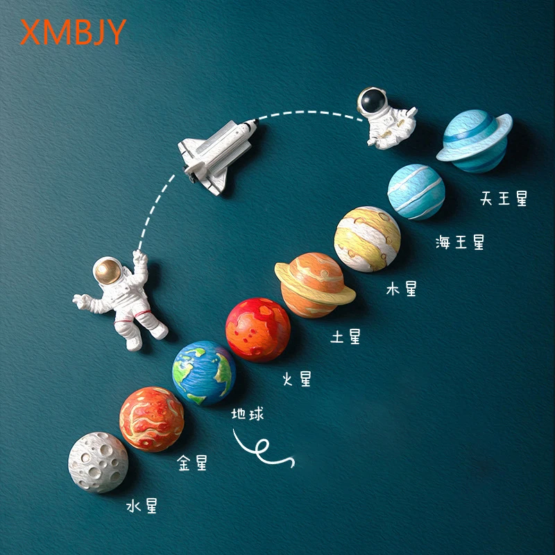 Resin Planet Moon Refrigerator Magnet Resin Magnetic Sticker Space Shuttle Magnet Creative Fridge Magnet Home Decoration