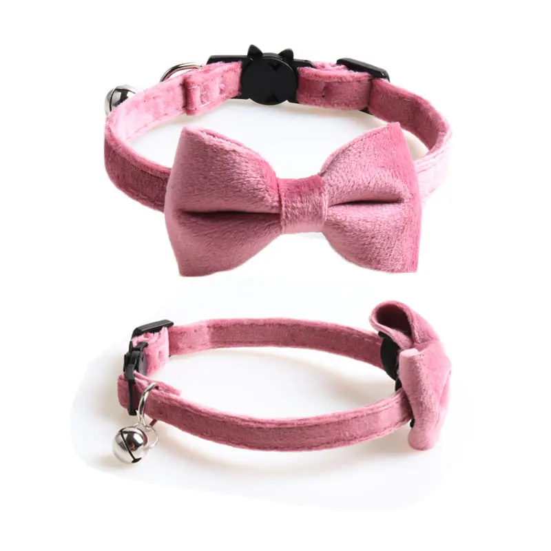 Pet Cat Collar Bow with Bell Dog Small Gatos Collier Accessories Breakaway Red Necklace Personalized Blue Neck Strap Flannel