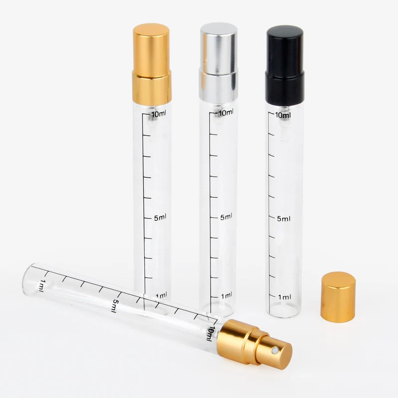 50pcs/Lot 10ml Printing Scale Perfume Bottle For Sampe Empty Aluminum Spray Atomizer Glass Bottles Portable Cosmetic Container