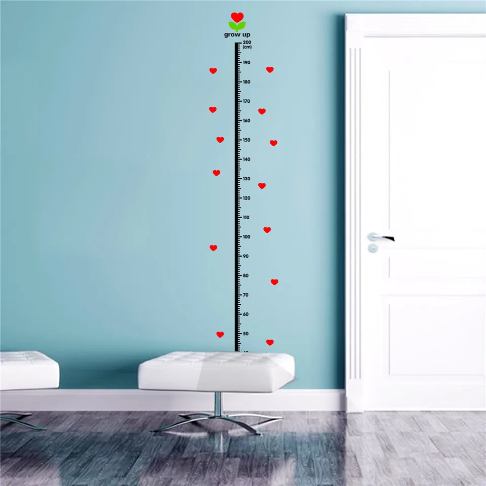 Kids Height Measure Chart Wall Sticker Nursery Room Decor Red Hearts Growth Ruler Home Room Decoration Art Mural Decals Poster