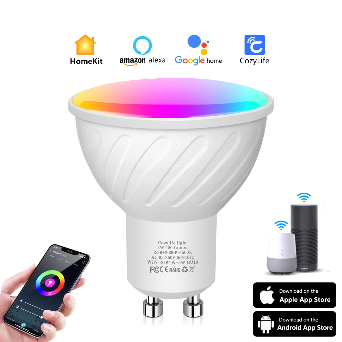 Homekit WiFi inteligentna żarówka led E27 E14 GU10 / Żarówki ledy reflektor RGBCW dla Apple certyfikat MFI Alexa Google strona główna lampka,Tuya