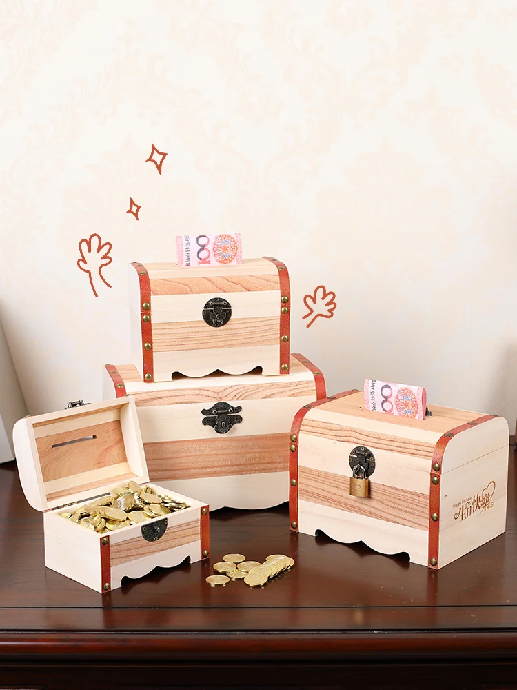 Wooden Money Bank Money Boxes Adults Safety Box Savings Bank Atm Savings Bank Real Money Huchas Originales Home Decor BD50MB