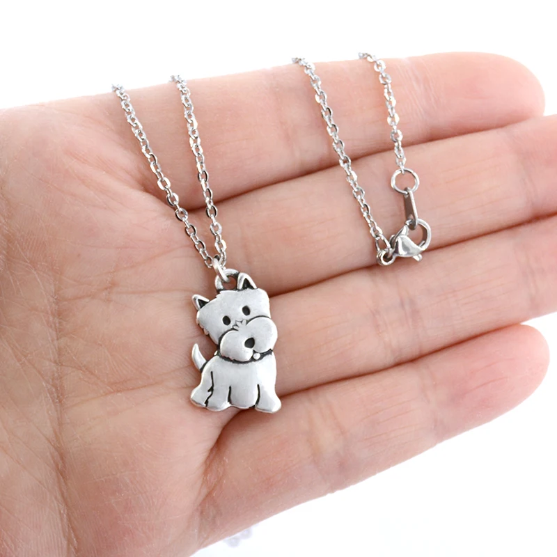 Fashion Westie & West Highland Dog Puppy Pendant Necklace For Women Men Stainless Steel Chain Dog Mom Lover Necklace Jewelry