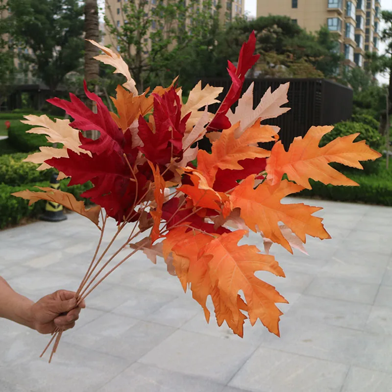 3 Fork 75cm Oak Leaf Imitation Plant Flower Home Wedding Hall Decoration Fake Leaf Torch Photo Background Accessories Props