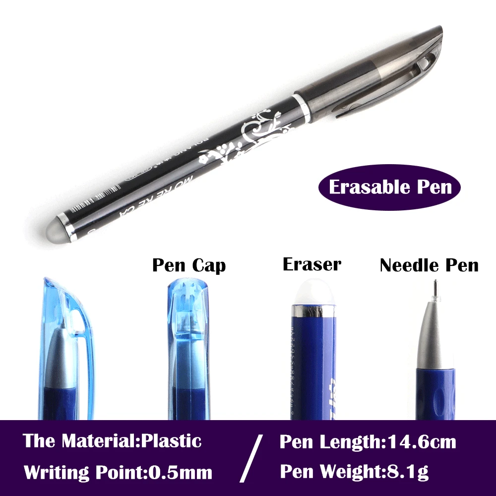 A Pen 8/24Pcs/Set 0.5mm Blue Black Ink Gel Pen Erasable Refill Rod Erasable Pens For School Writing Stationery Gel Ink Pens