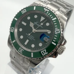 Fashionable and popular 40mm men's watch sapphire glass automatic mechanical stainless steel unidirectional ceramic ring green