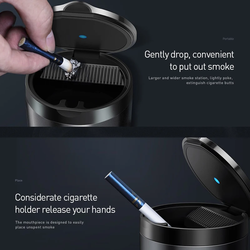 USERX Baseus Car Ashtray LED Light Alloy Ash Tray Aluminum Cup Portable Smokeless Auto Ashtray Flame Retardant Cigarette Holder