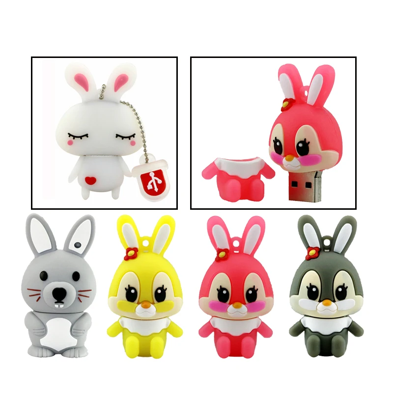 Hot Sale Lovely Animal Rabbit USB Flash Drive Pen Drive 4GB 8GB 16GB USB Stick Cle External Memory Storage Bunny Pen Drive Gifts