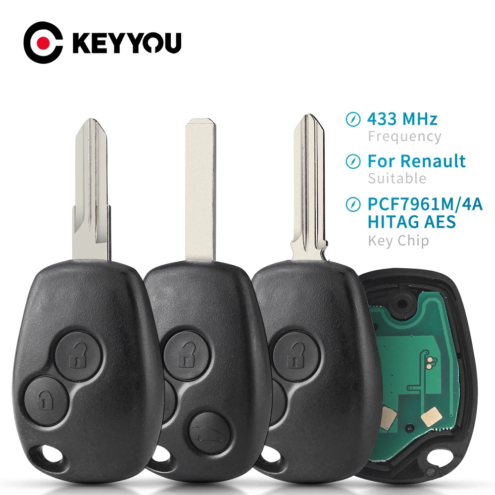 

KEYYOU For Renault Trafic Sandero Symbol Dacia Duster Logan 2012-2016 433MHz 4A PCF7961M Chip Remote Car Key Fob 2/3 Buttopns