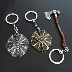Game God-War Kratos Leviathan Ax Keychain Ax shield Pendant Key Holder Souvenir Key Chains jewelry Gift