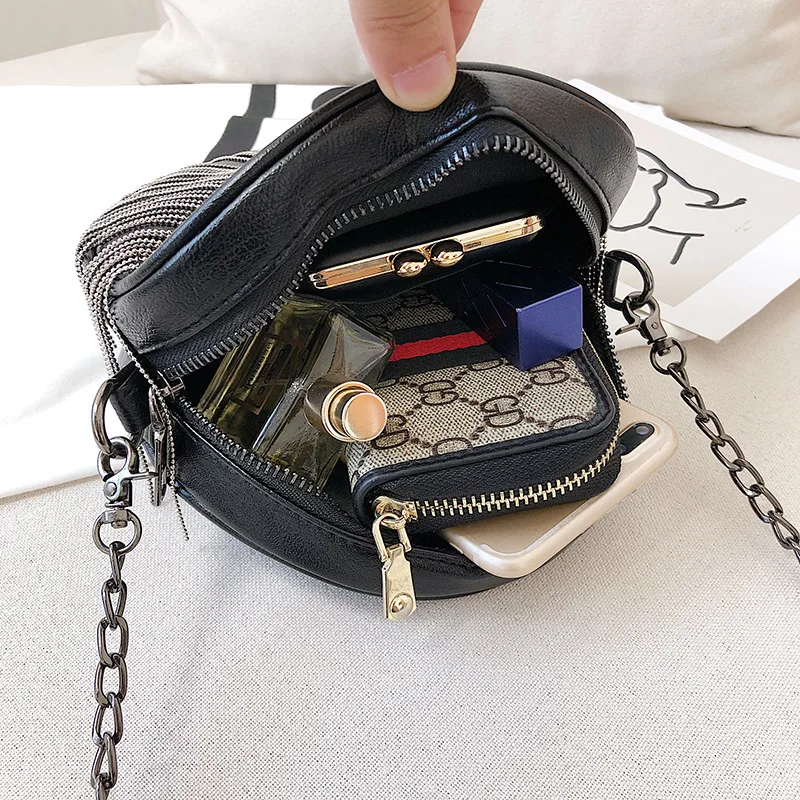 Black Round Women\'s Shoulder Bag Ladies Soft Leather Chains Tassel Crossbody Bags for Women 2024 Small Clutch Messenger Bag