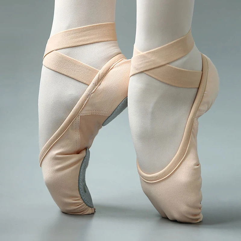 Chaussures de Ballet à bandes élastiques pour femmes, pantoufles de Ballet professionnelles en toile extensible et maille, chaussures de Pointe de