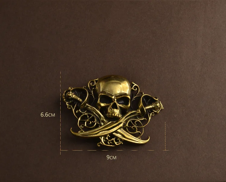 Brass skull belt buckle with finish Punk rock style for men\'s belt Fit 3.8cm snap on belt Jeans DIY accessories