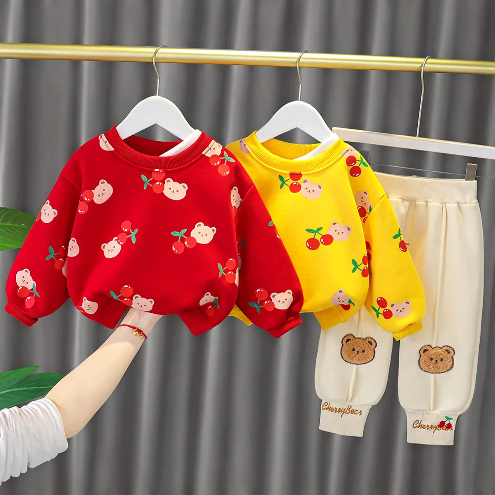 

Fall winter newborn baby girl's clothes outfits sets velvet pullover sweater pants sports suits for baby clothing Christmas sets