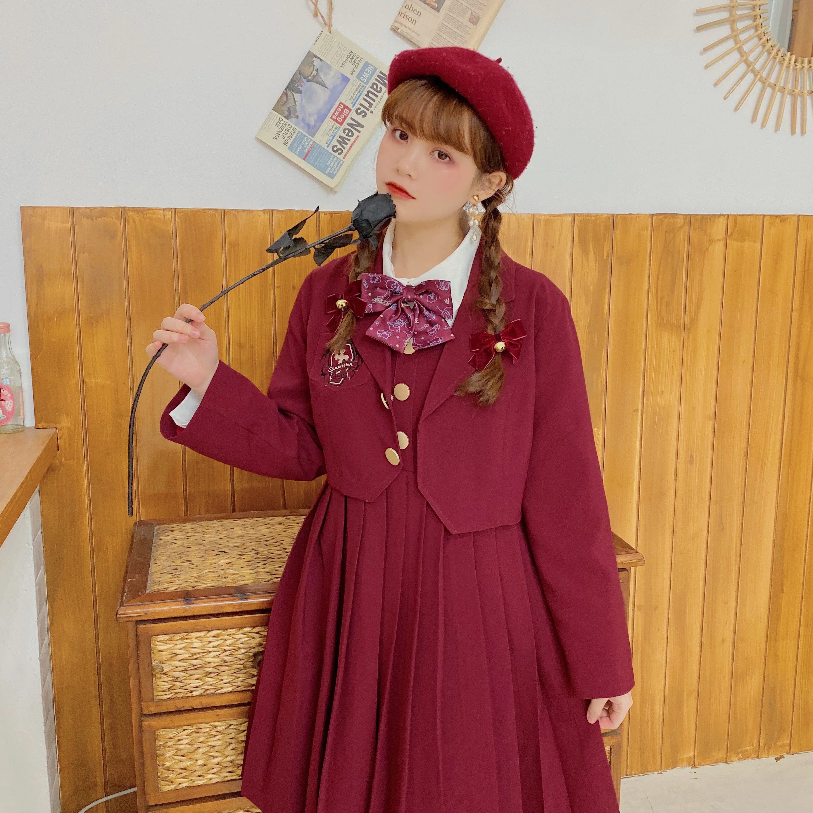 Księżniczka spotkanie przy herbacie słodki lolita zestaw płaszcz + sukienka vintage bowknot jk jednolity sukienka w stylu wiktoriańskim kawaii dziewczyna gothic lolita op loli cos