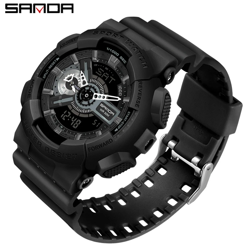 Fashion Sanda Top Brand Dual Display Quartz Watch Men\'s Luxury Sports Led Luminous Waterproof S Shockproof Automatic Date Reloj