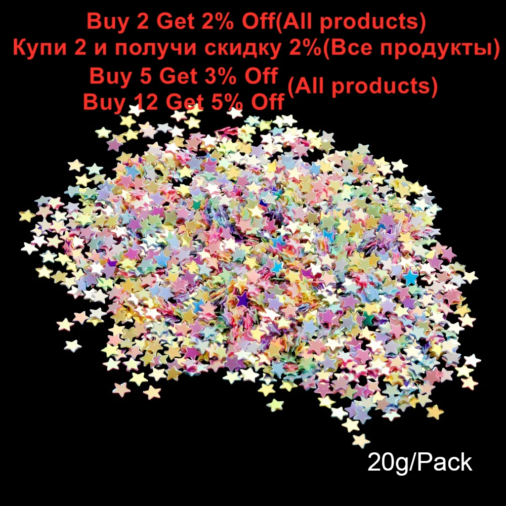 20g/Lot Colorful Star Shape Holographic Glitter Nail Sequins Laser Flakes Resin Filling For Expoxy Resin Nail Art Decorations