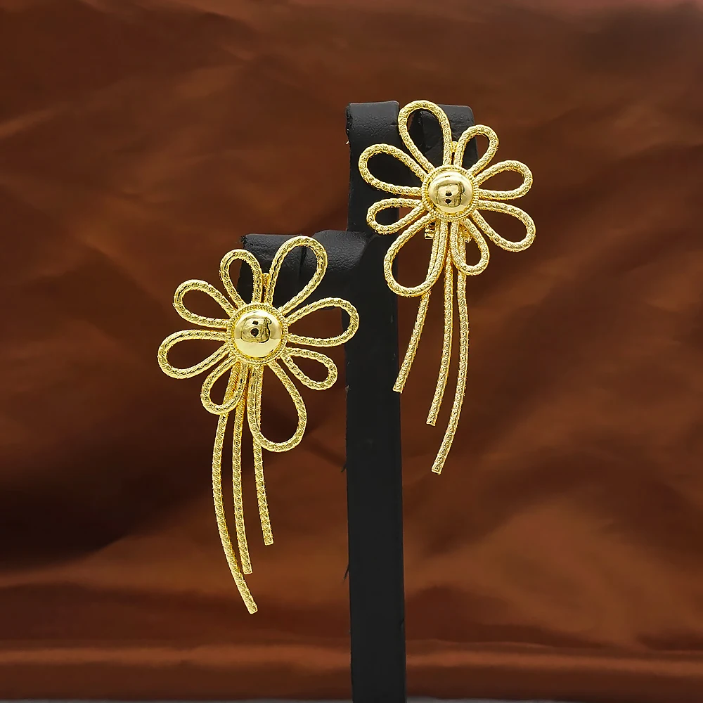 Fine Statement Unusual Gold Color Drop Earrings For Women Vintage Geometric Flower Shape Dangle Female Earrings Trend Jewelry