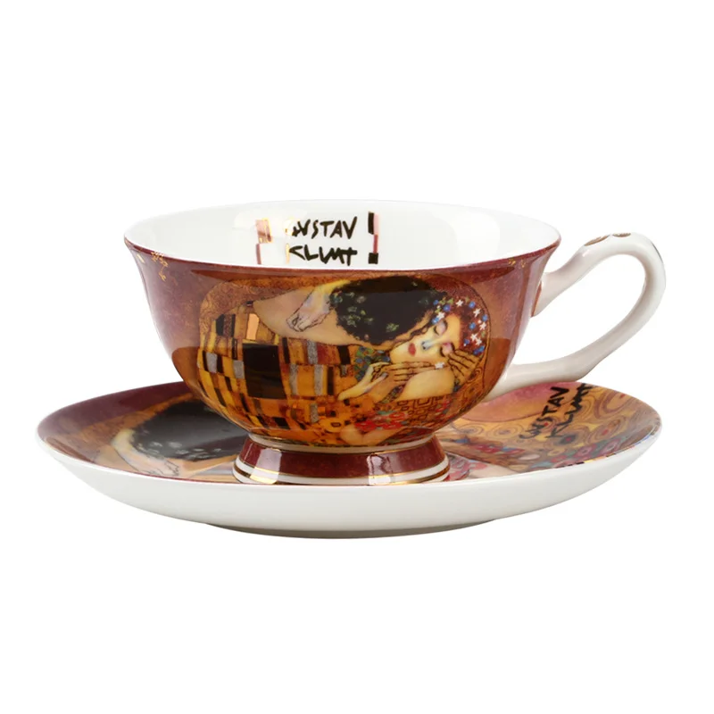 Creative European bone china coffee mugs suit simple afternoon tea cup Gustav Klimt Art paintings WF